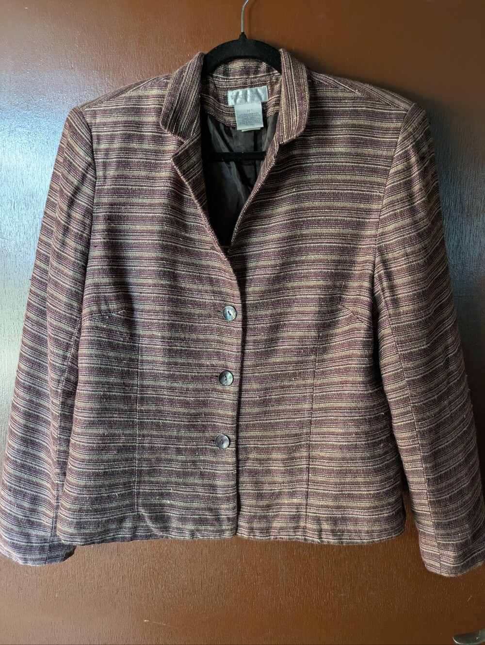 Vintage Worthington Woven Striped Women's Jacket - Brown Stripe Size 14